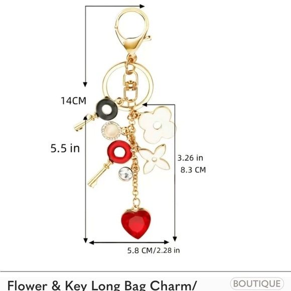Flower and Key Gem Bag charm - Picture 3 of 4